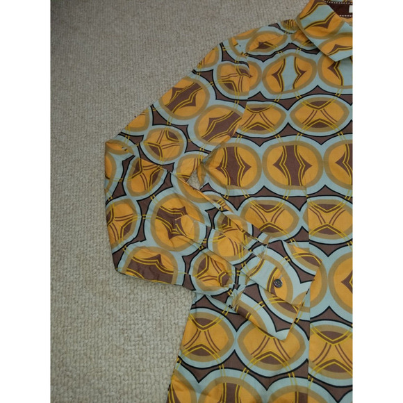 Womens Top-TYLER BOE-brown/orange/blue geometric 100% cotton button-up ls-10 - Picture 3 of 4